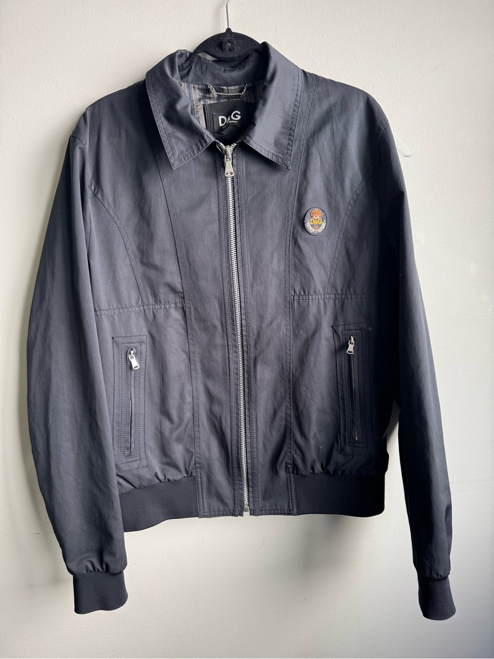 Dolce & Gabbana Black Men's Zip Bomber Jacket with Chest Patch